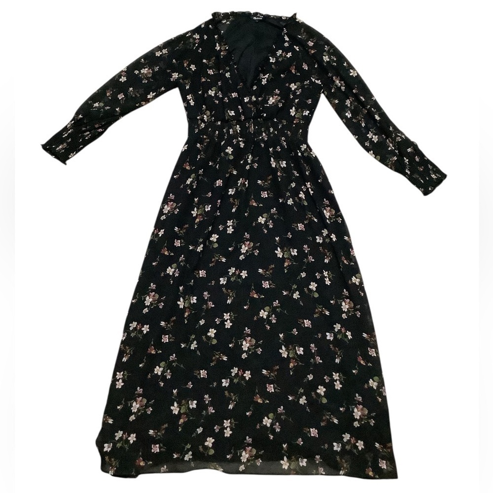 Madewell Black Floral Ruffle Dress